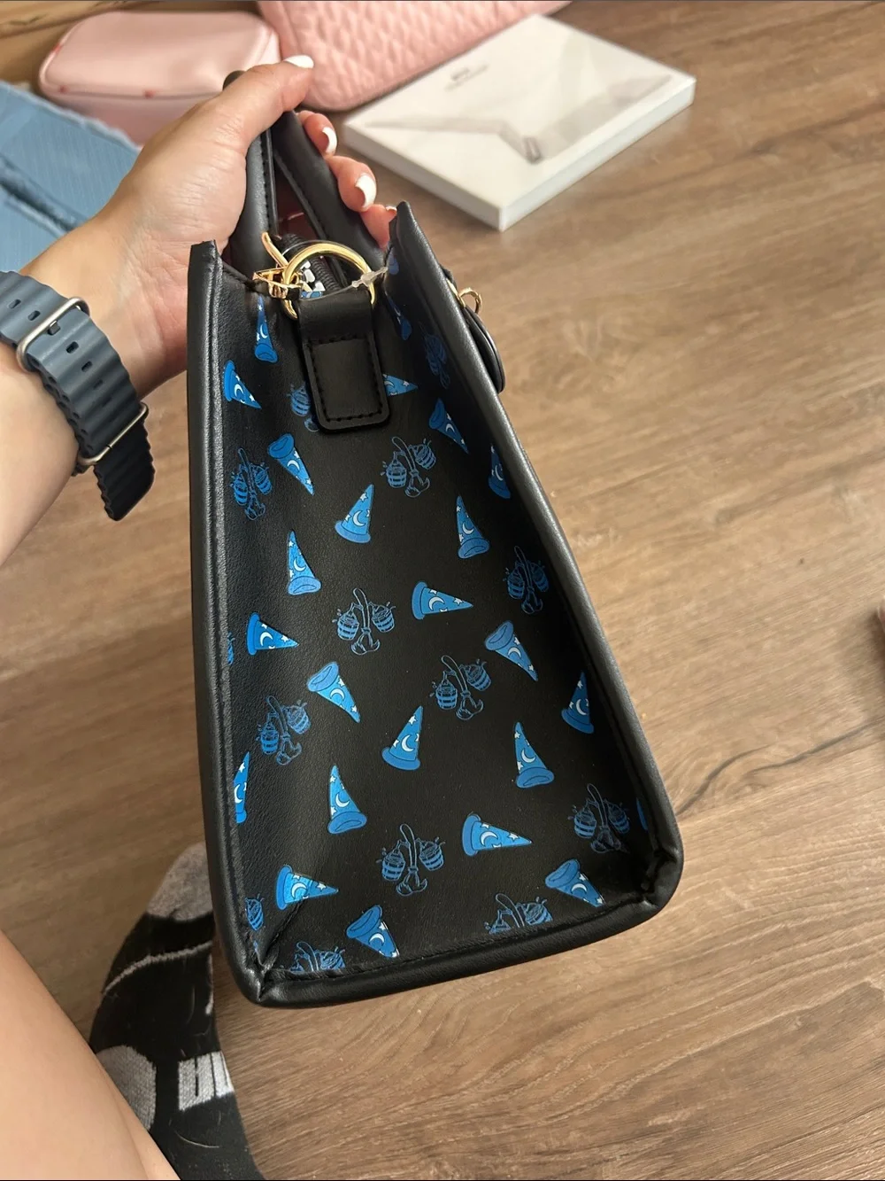 NWT Disney Black Fantasia Mickey Mouse bag with Blue Lettering